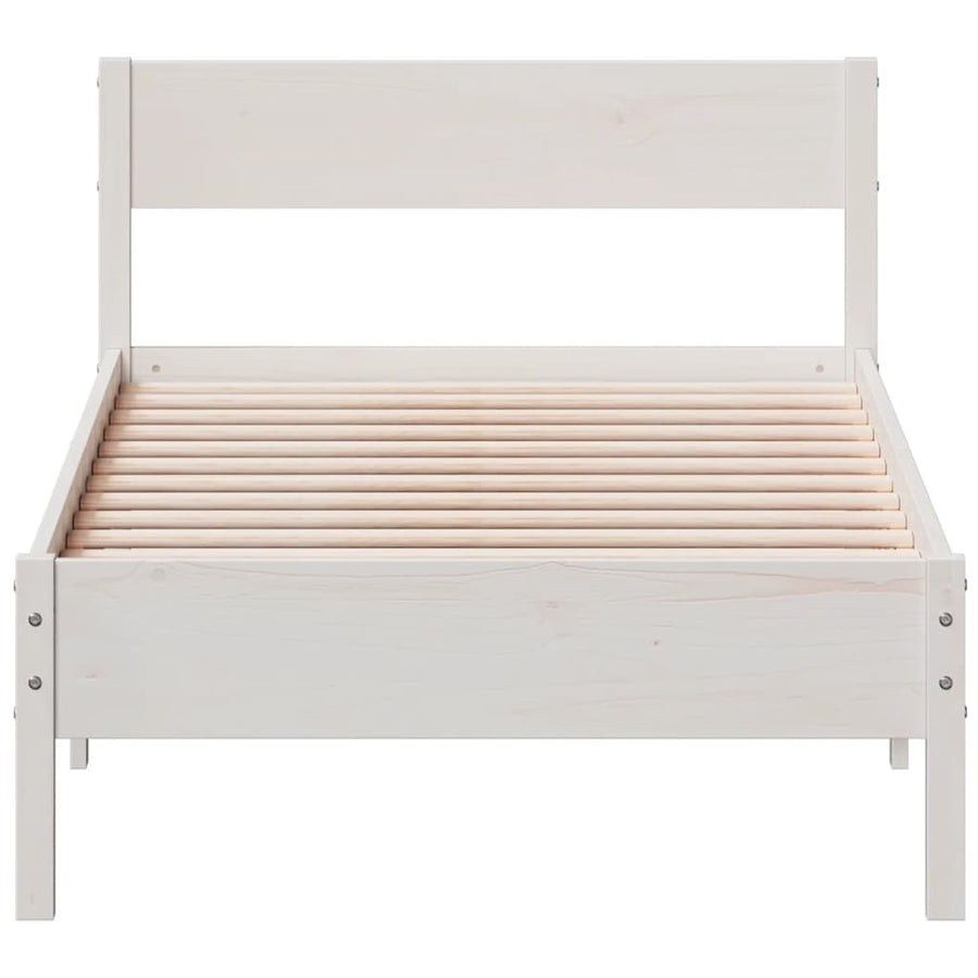 Bedframe met hoofdbord massief grenenhout wit 90x200 cm