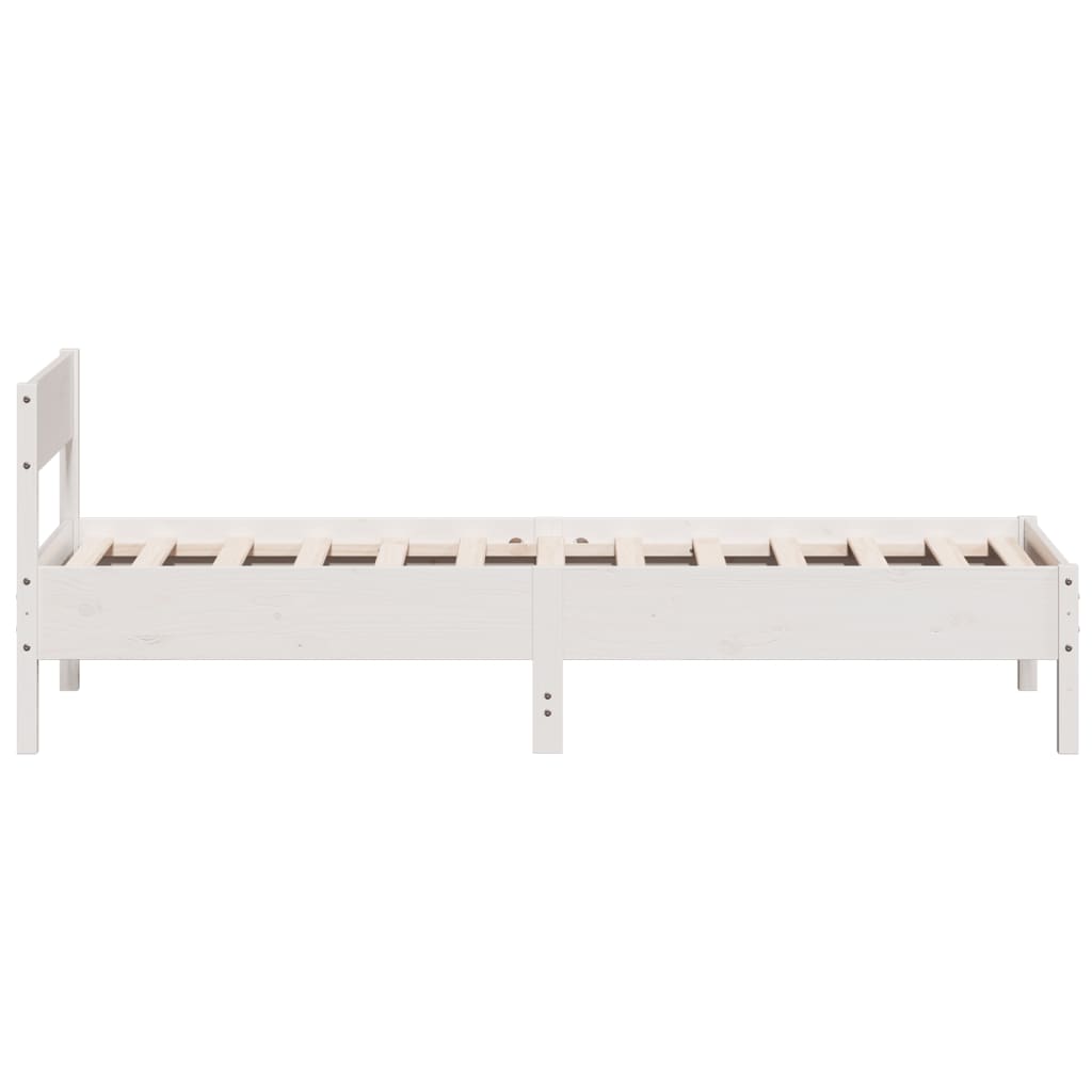 Bedframe met hoofdbord massief grenenhout wit 90x200 cm