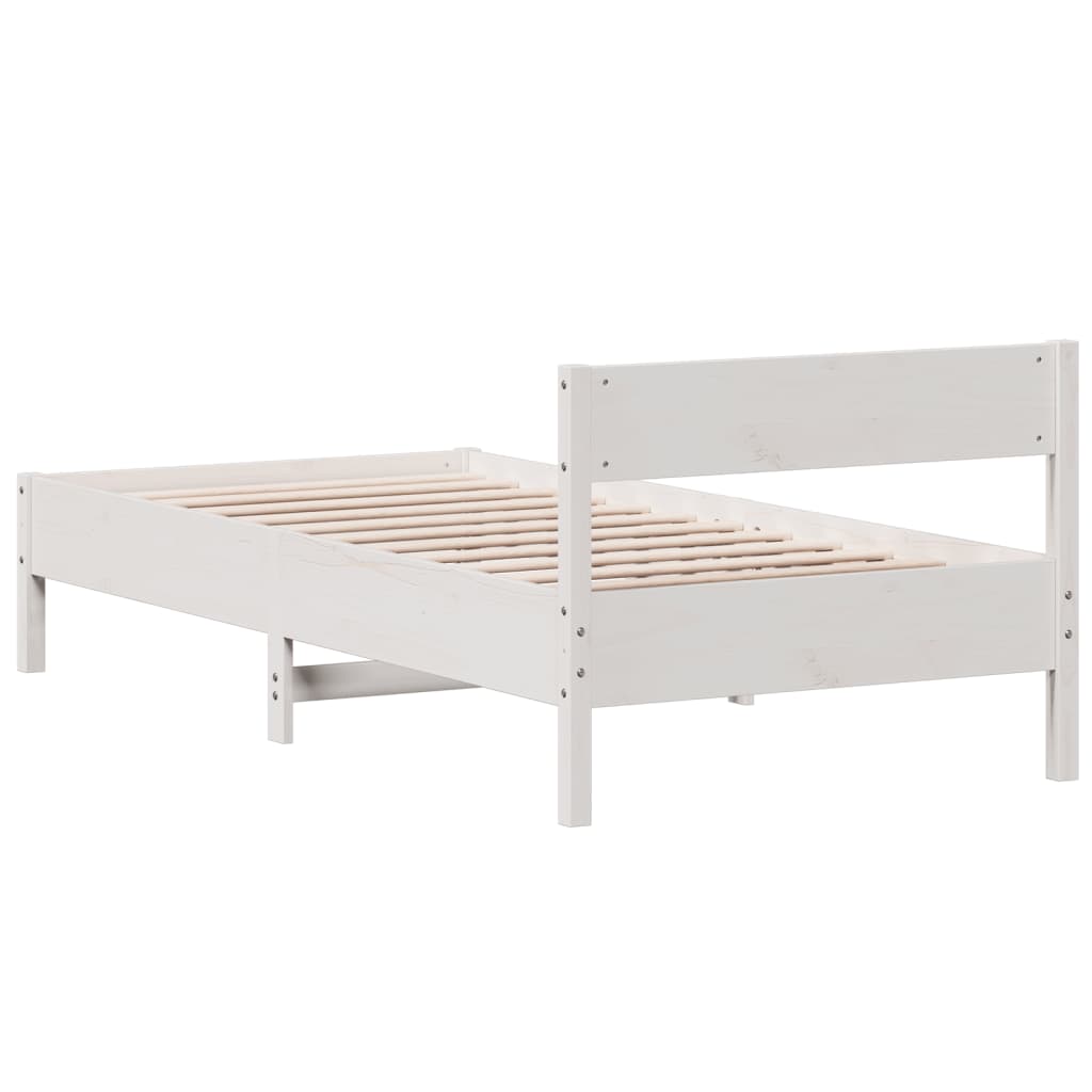 Bedframe met hoofdbord massief grenenhout wit 90x200 cm