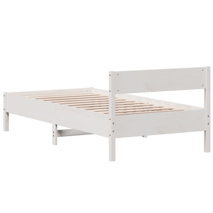 Bedframe met hoofdbord massief grenenhout wit 90x200 cm