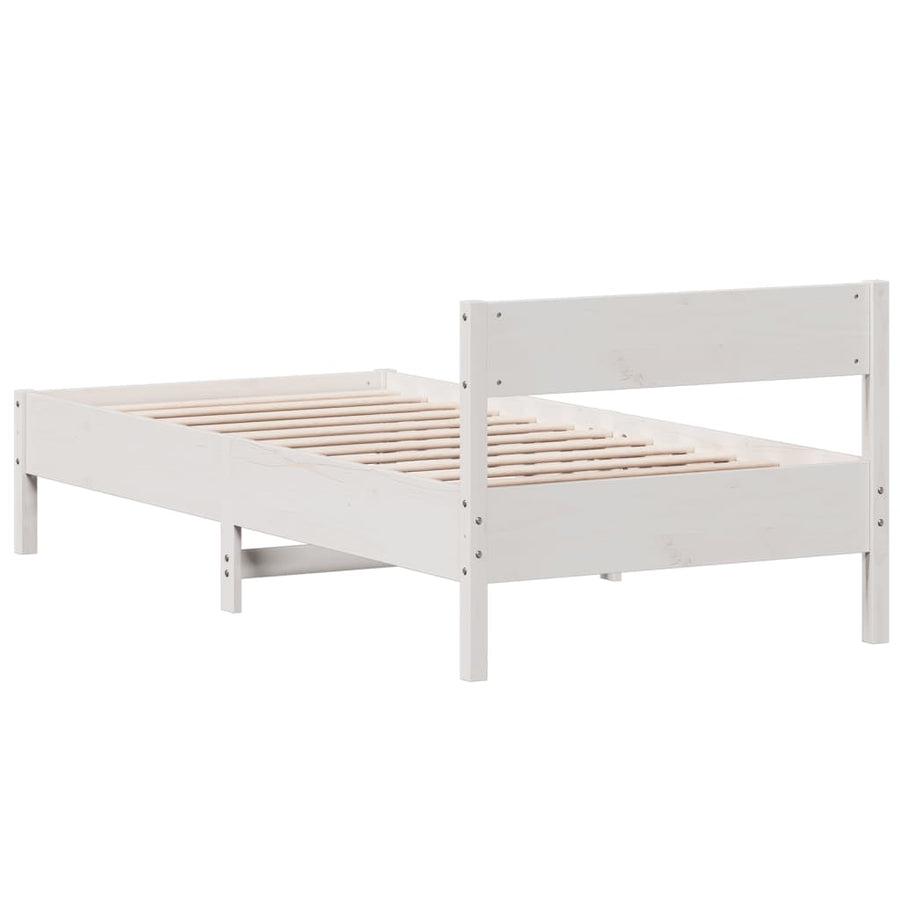 Bedframe met hoofdbord massief grenenhout wit 90x200 cm