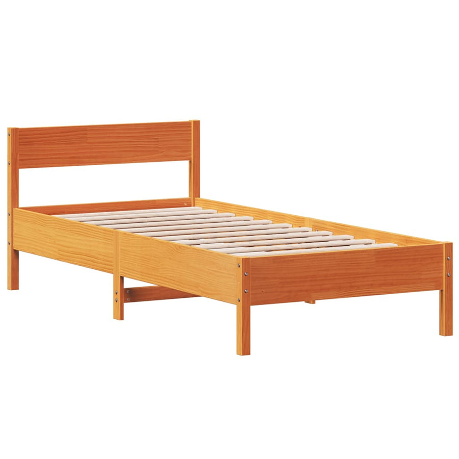 Bedframe met hoofdbord massief grenenhout wasbruin 90x200 cm