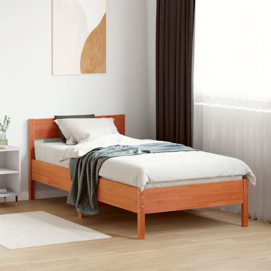 Bedframe met hoofdbord massief grenenhout wasbruin 90x200 cm