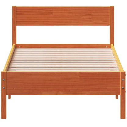 Bedframe met hoofdbord massief grenenhout wasbruin 90x200 cm