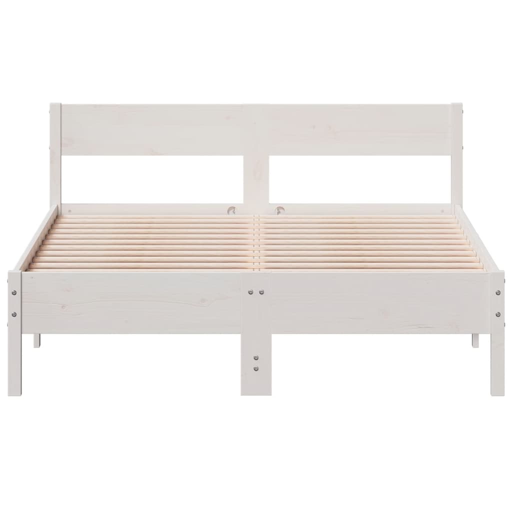 Bedframe met hoofdbord massief grenenhout wit 140x190 cm