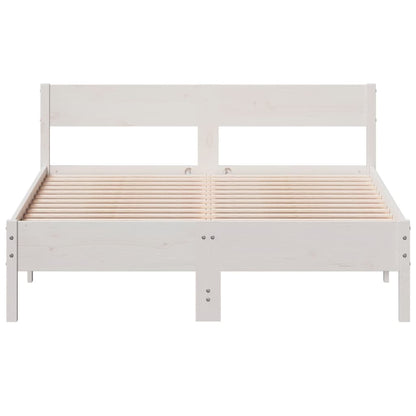 Bedframe met hoofdbord massief grenenhout wit 140x190 cm
