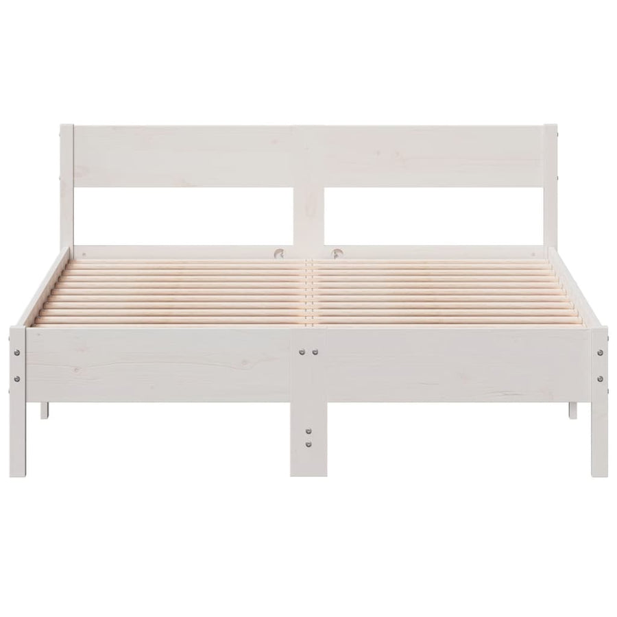 Bedframe met hoofdbord massief grenenhout wit 140x190 cm