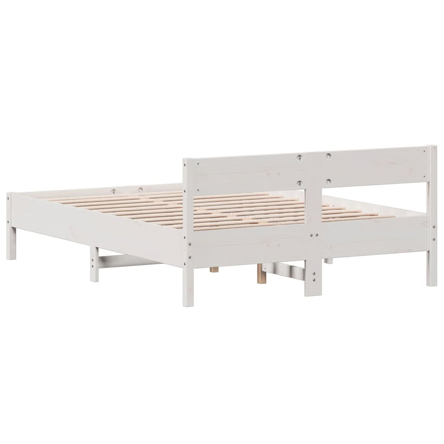 Bedframe met hoofdbord massief grenenhout wit 140x190 cm