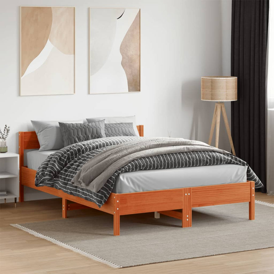Bedframe met hoofdbord massief grenenhout wasbruin 140x190 cm