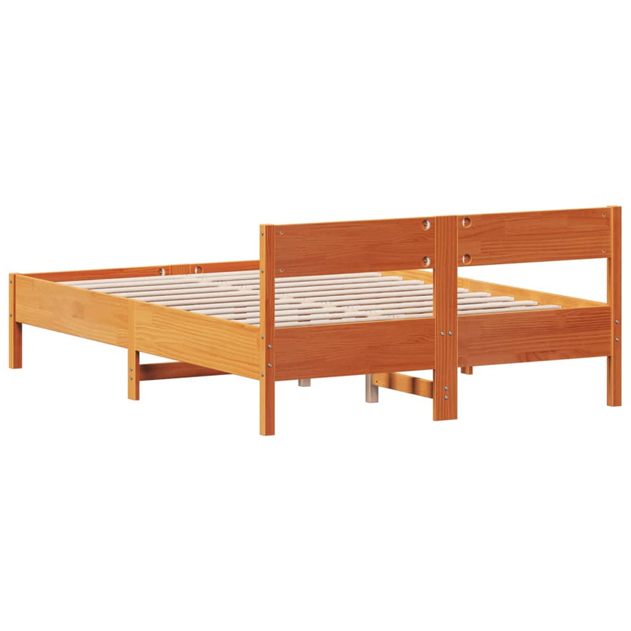 Bedframe met hoofdbord massief grenenhout wasbruin 140x190 cm