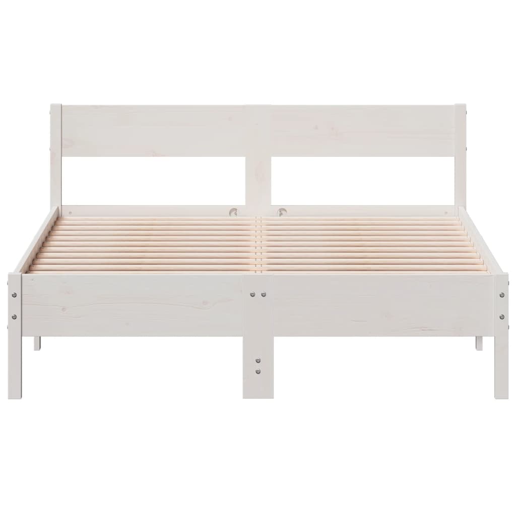 Bedframe met hoofdbord massief grenenhout wit 135x190 cm