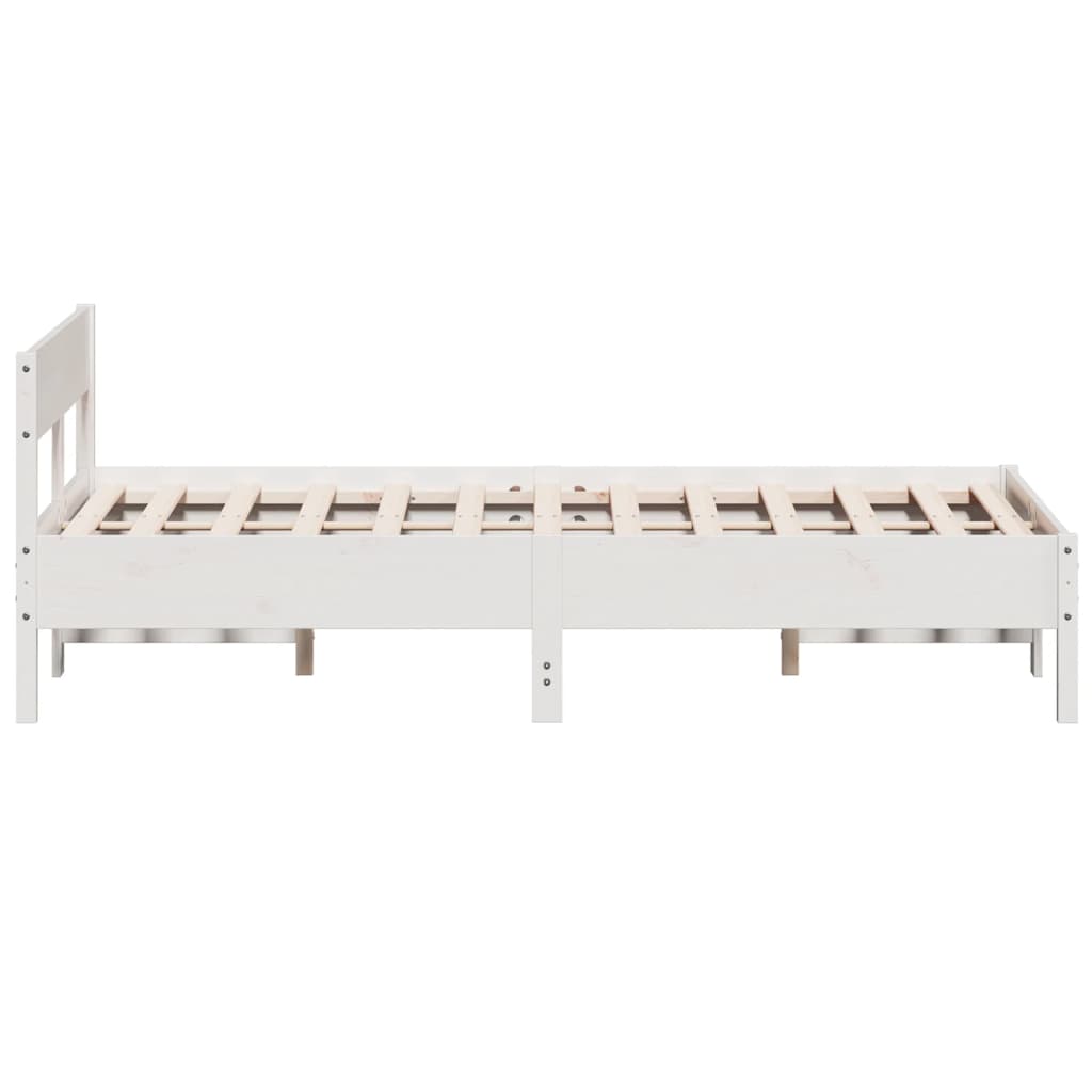 Bedframe met hoofdbord massief grenenhout wit 135x190 cm
