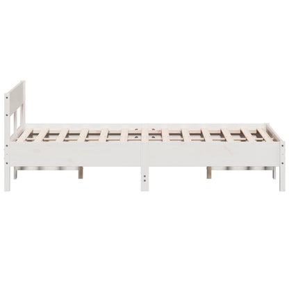 Bedframe met hoofdbord massief grenenhout wit 135x190 cm
