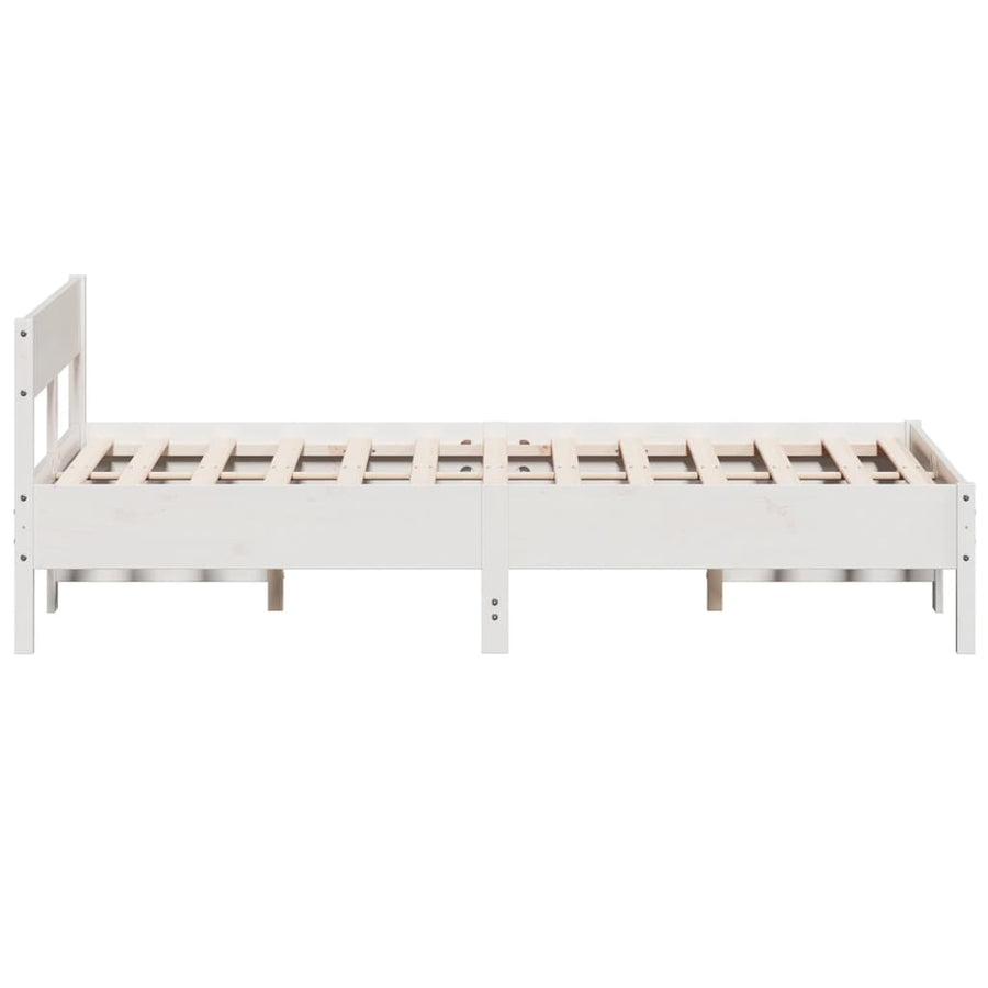 Bedframe met hoofdbord massief grenenhout wit 135x190 cm
