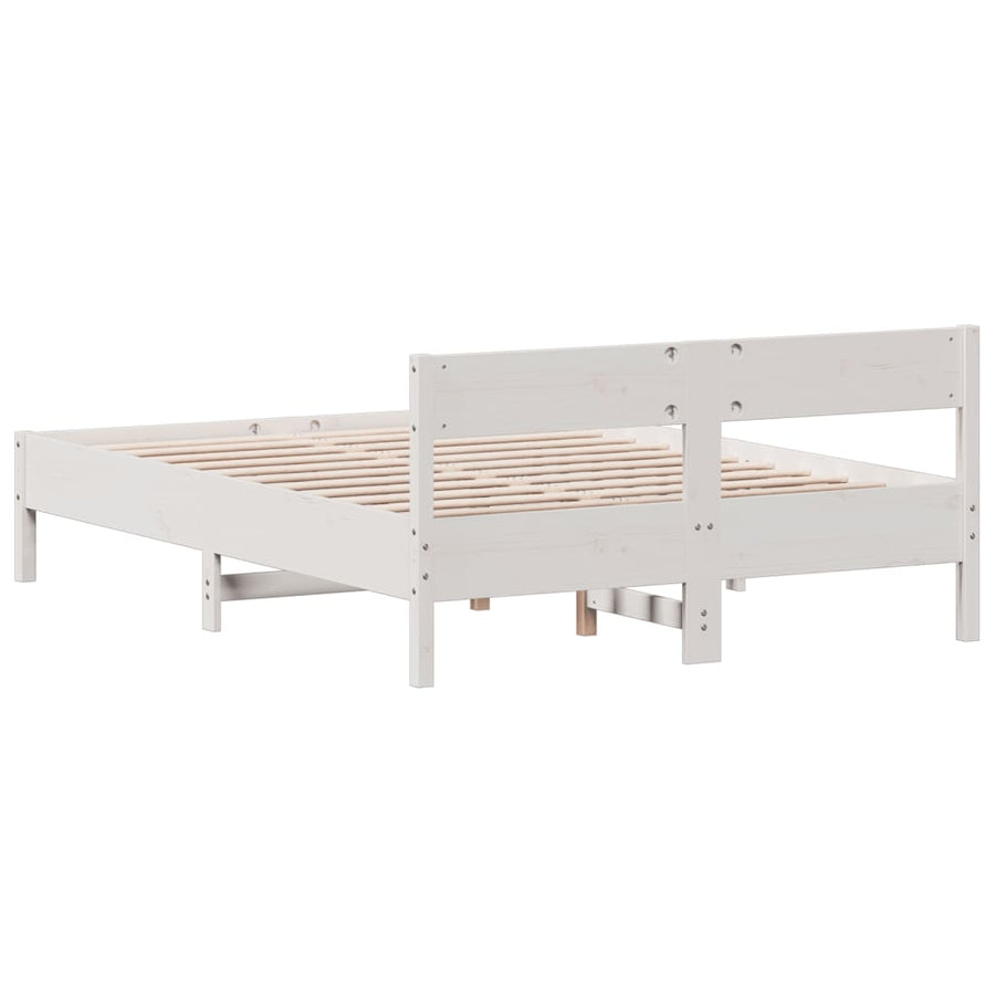 Bedframe met hoofdbord massief grenenhout wit 135x190 cm
