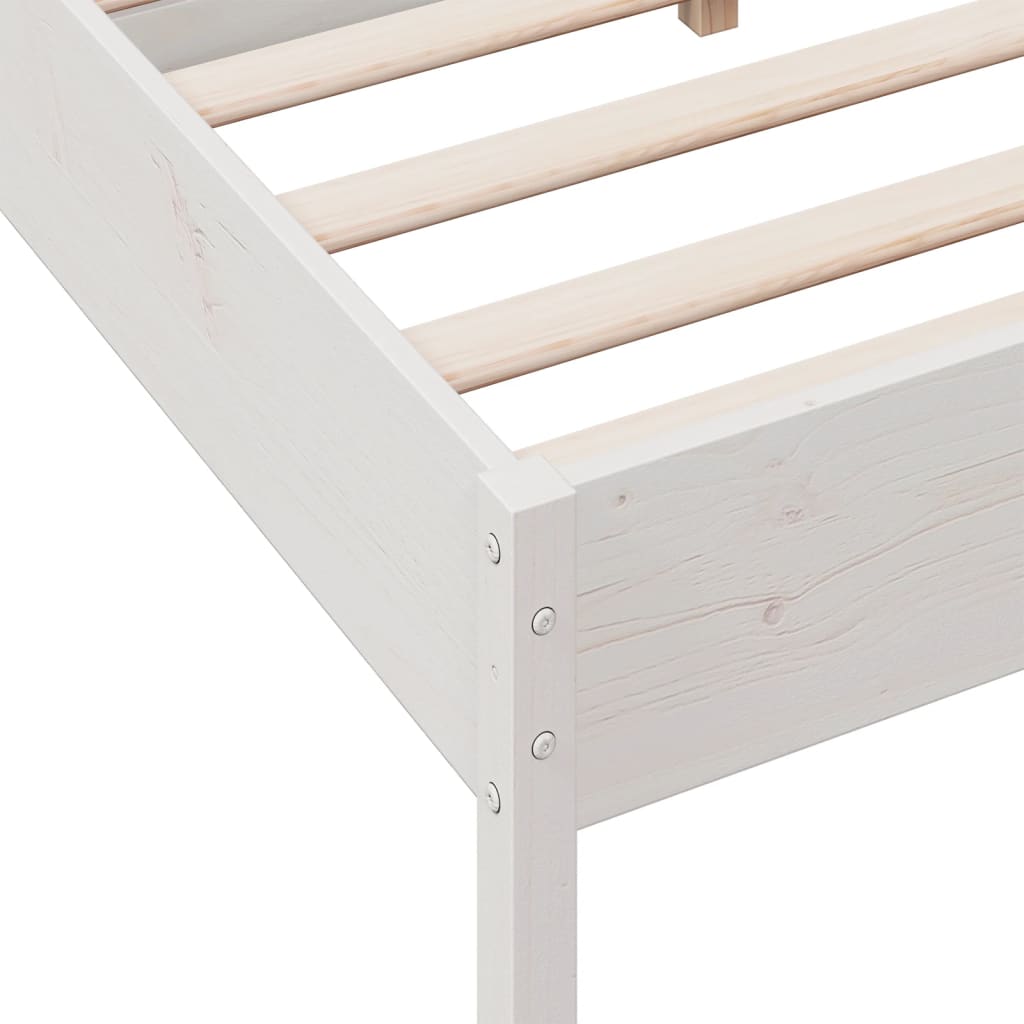 Bedframe met hoofdbord massief grenenhout wit 135x190 cm