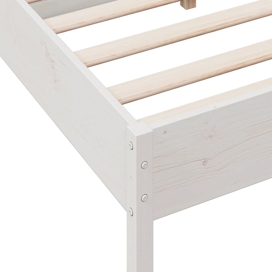 Bedframe met hoofdbord massief grenenhout wit 135x190 cm