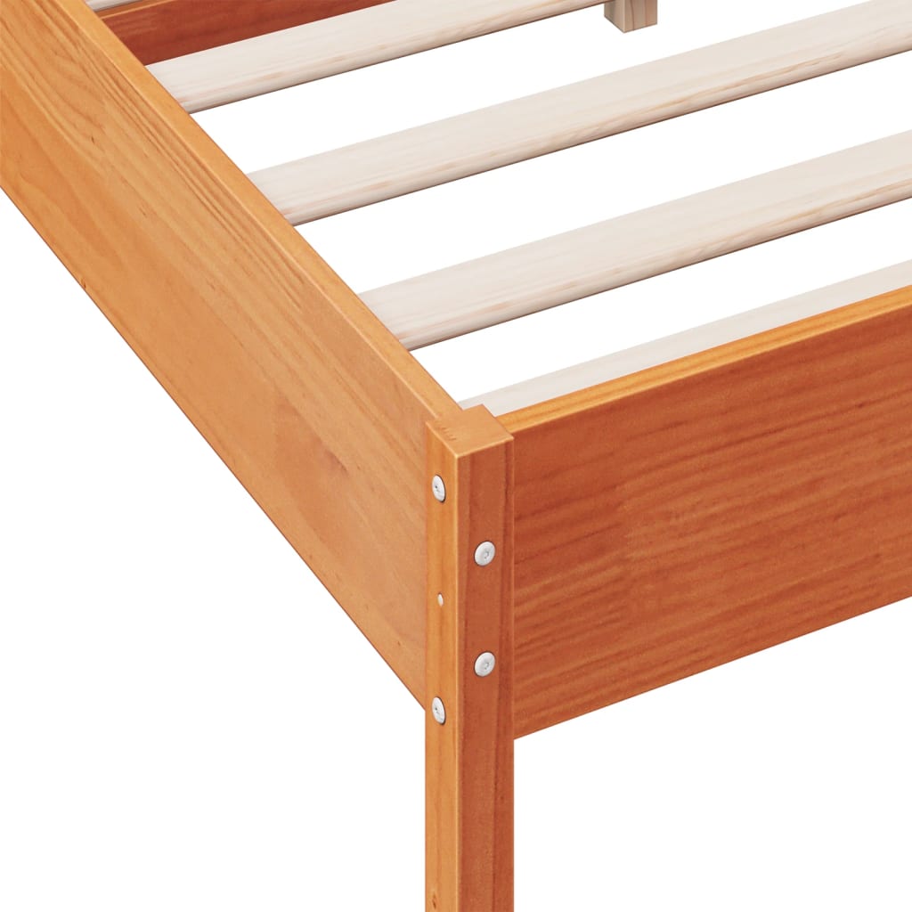 Bedframe met hoofdbord massief grenenhout wasbruin 135x190 cm