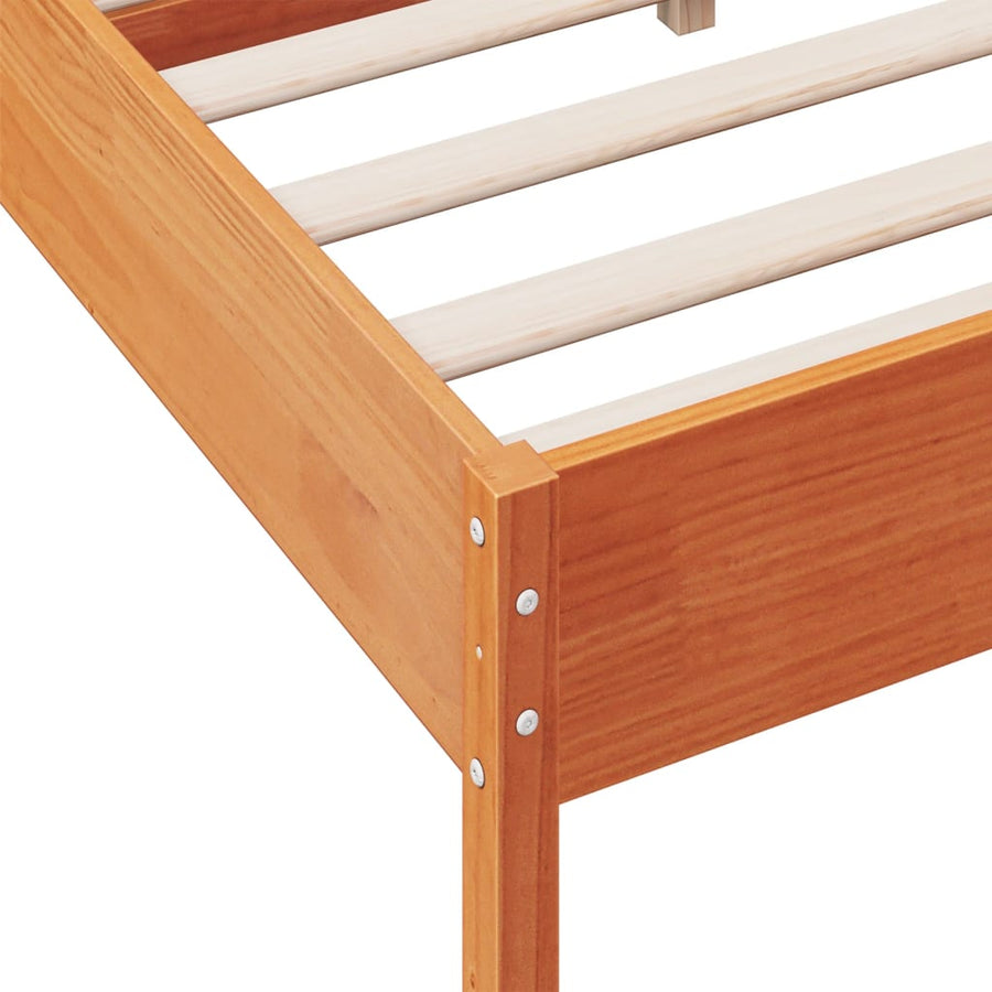 Bedframe met hoofdbord massief grenenhout wasbruin 135x190 cm