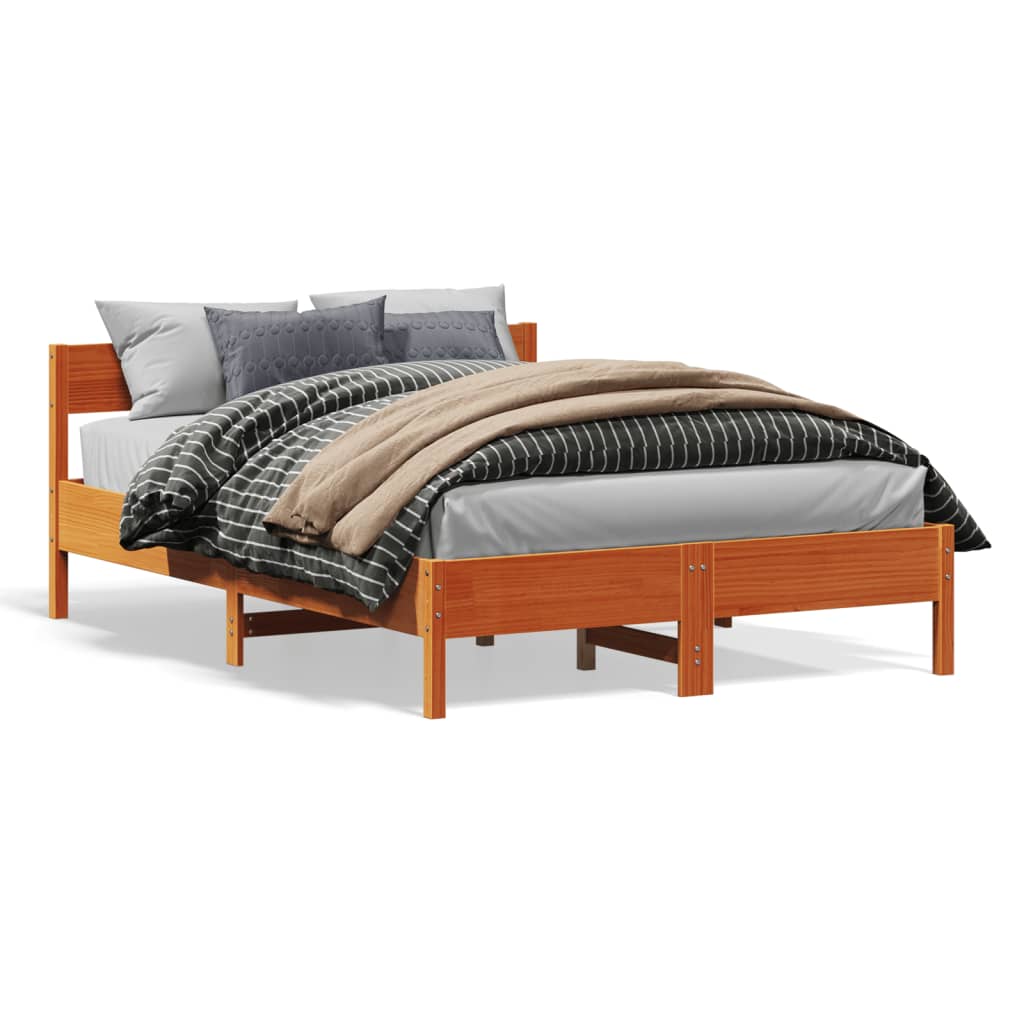 Bedframe met hoofdbord massief grenenhout wasbruin 135x190 cm