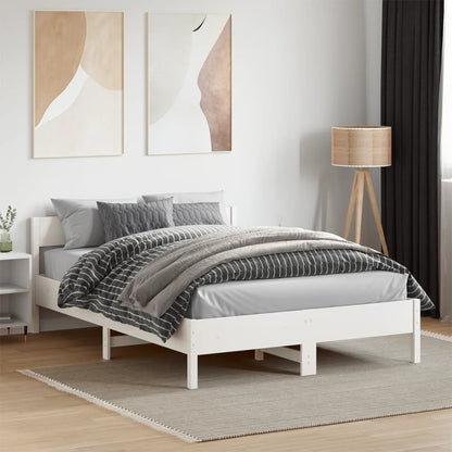 Bedframe met hoofdbord massief grenenhout wit 120x190 cm