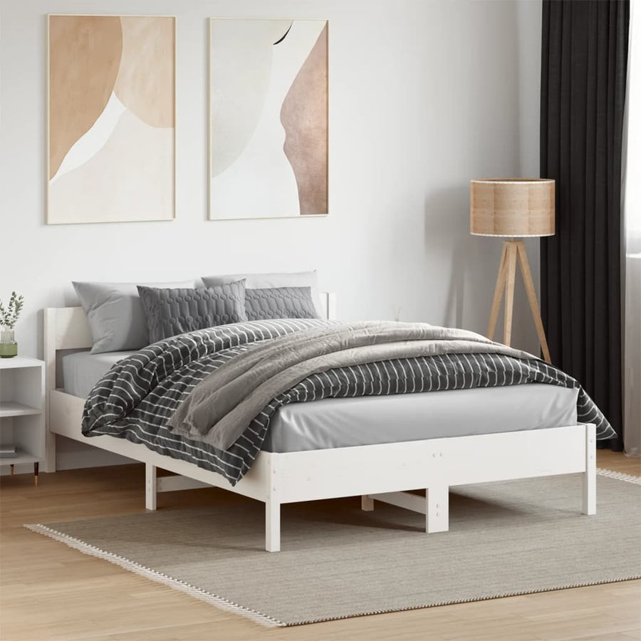 Bedframe met hoofdbord massief grenenhout wit 120x190 cm