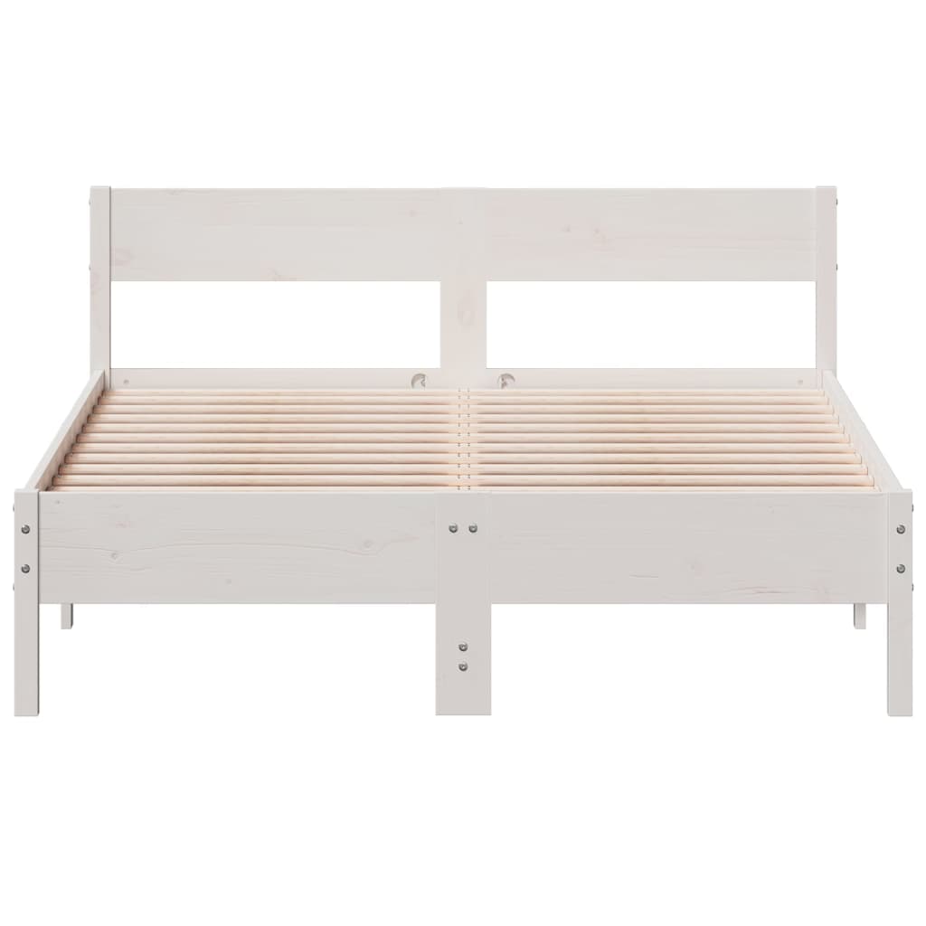 Bedframe met hoofdbord massief grenenhout wit 120x190 cm