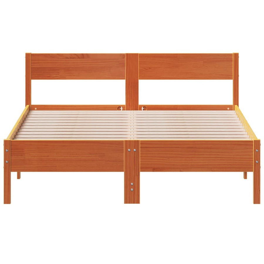 Bedframe met hoofdbord massief grenenhout wasbruin 120x190 cm
