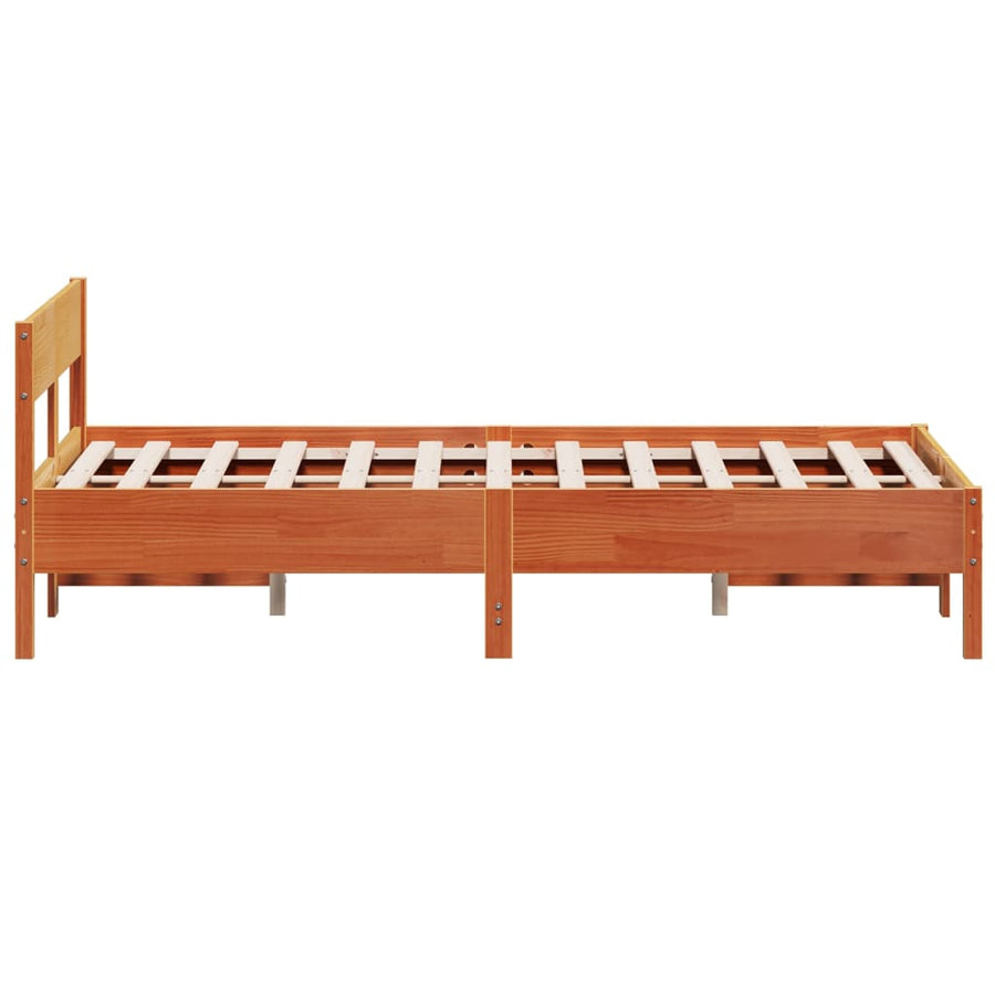 Bedframe met hoofdbord massief grenenhout wasbruin 120x190 cm