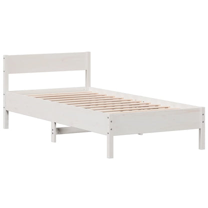Bedframe met hoofdbord massief grenenhout wit 90x190 cm