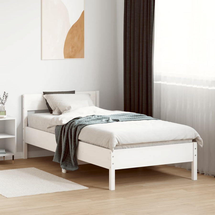 Bedframe met hoofdbord massief grenenhout wit 90x190 cm