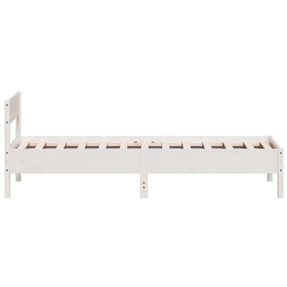 Bedframe met hoofdbord massief grenenhout wit 90x190 cm
