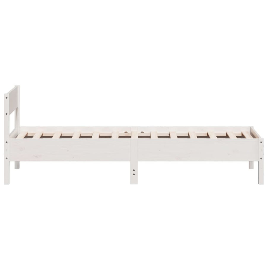 Bedframe met hoofdbord massief grenenhout wit 90x190 cm