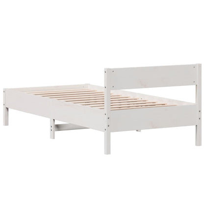 Bedframe met hoofdbord massief grenenhout wit 90x190 cm