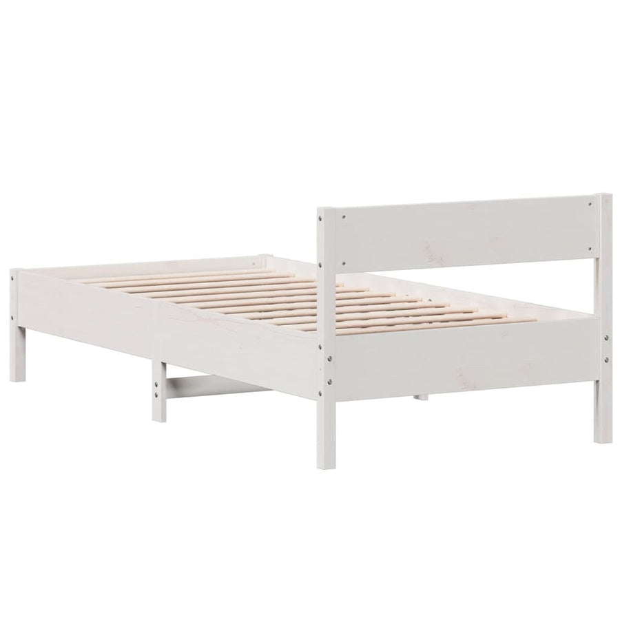 Bedframe met hoofdbord massief grenenhout wit 90x190 cm