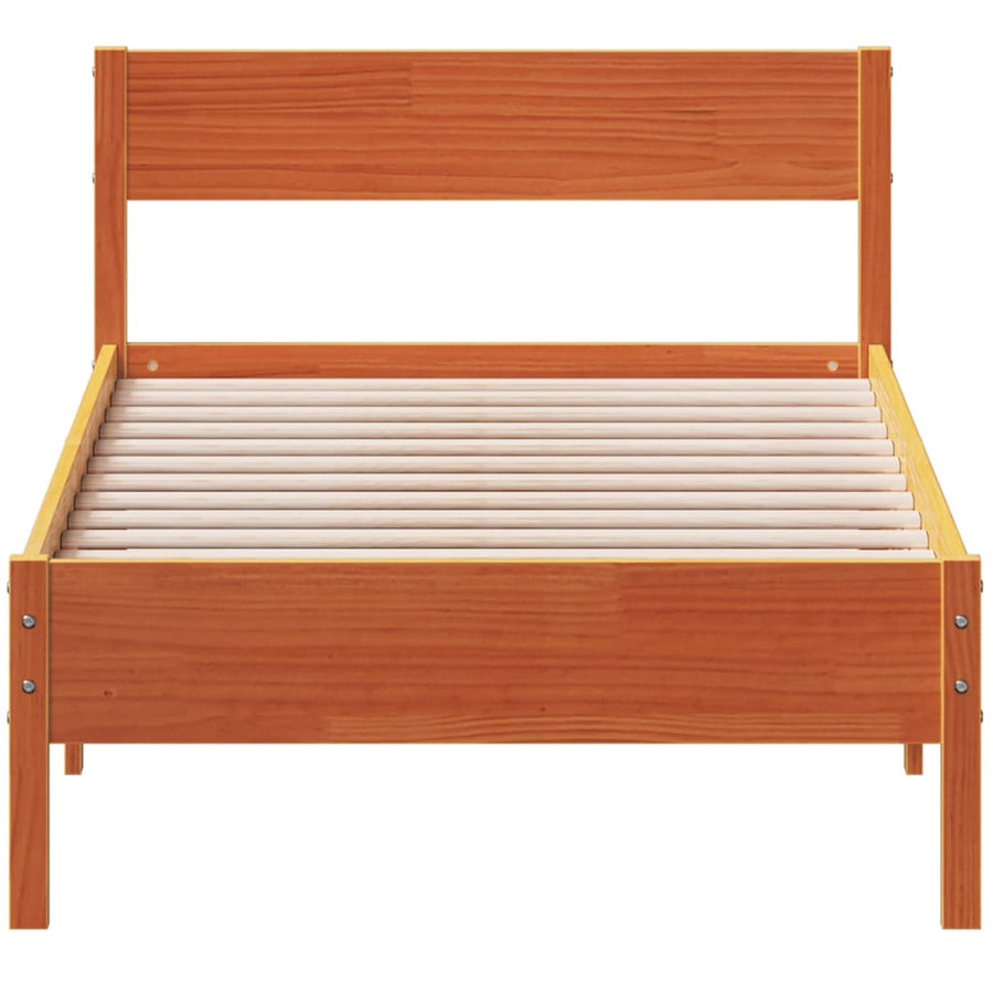 Bedframe met hoofdbord massief grenenhout wasbruin 90x190 cm