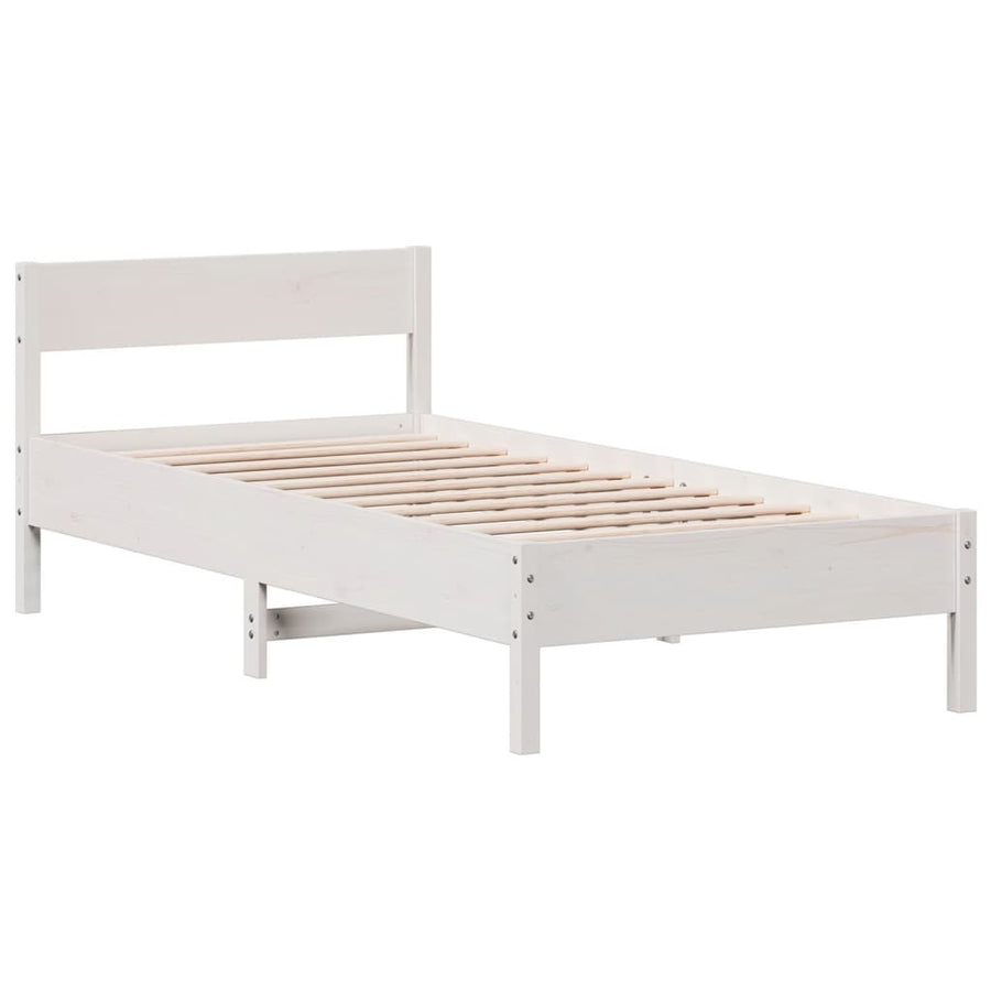 Bedframe met hoofdbord massief grenenhout wit 75x190 cm