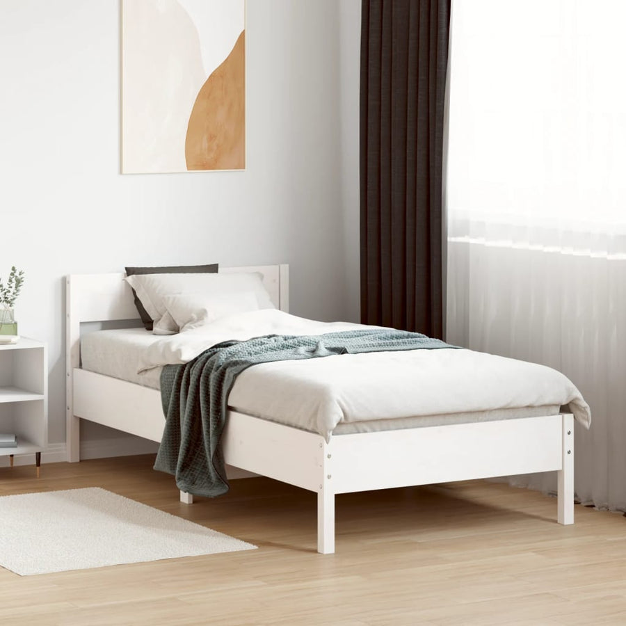 Bedframe met hoofdbord massief grenenhout wit 75x190 cm