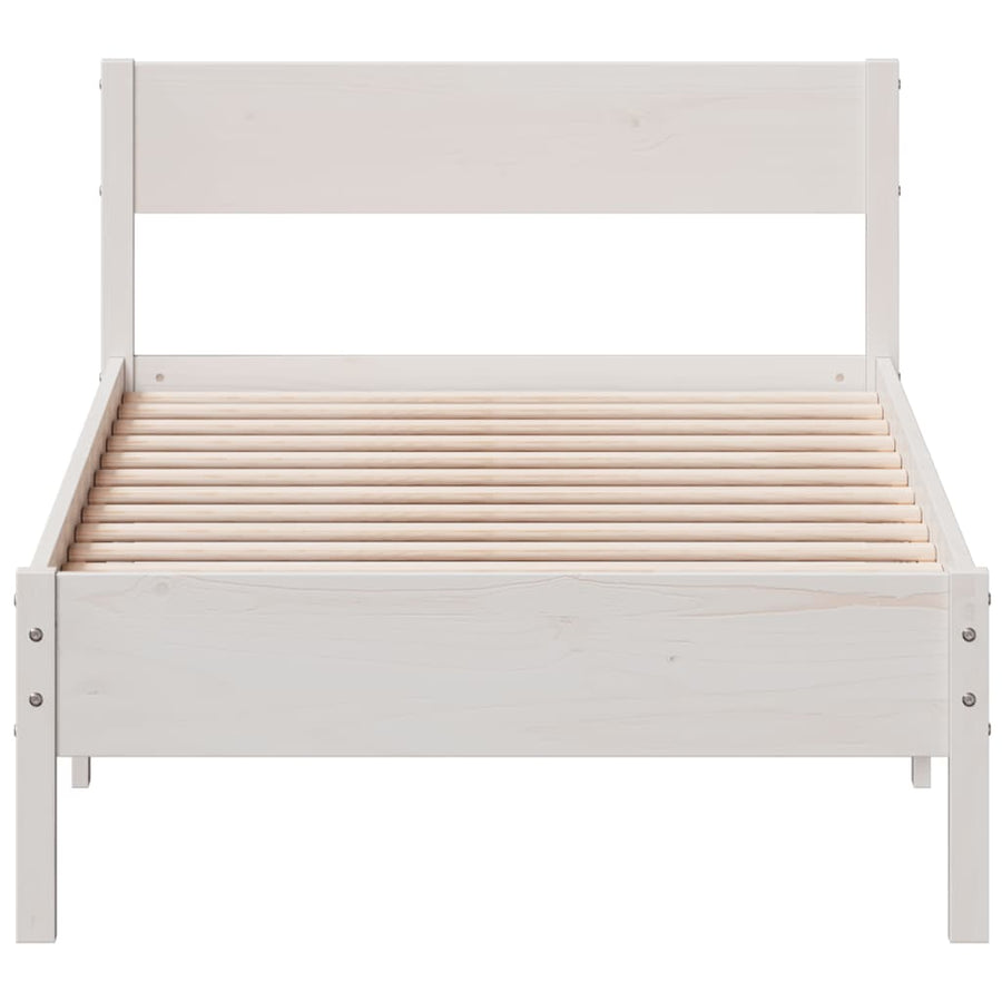 Bedframe met hoofdbord massief grenenhout wit 75x190 cm