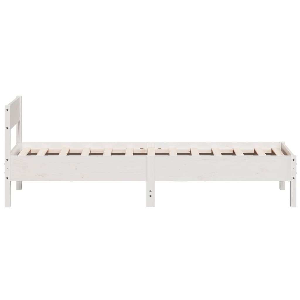 Bedframe met hoofdbord massief grenenhout wit 75x190 cm
