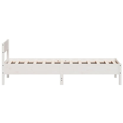 Bedframe met hoofdbord massief grenenhout wit 75x190 cm