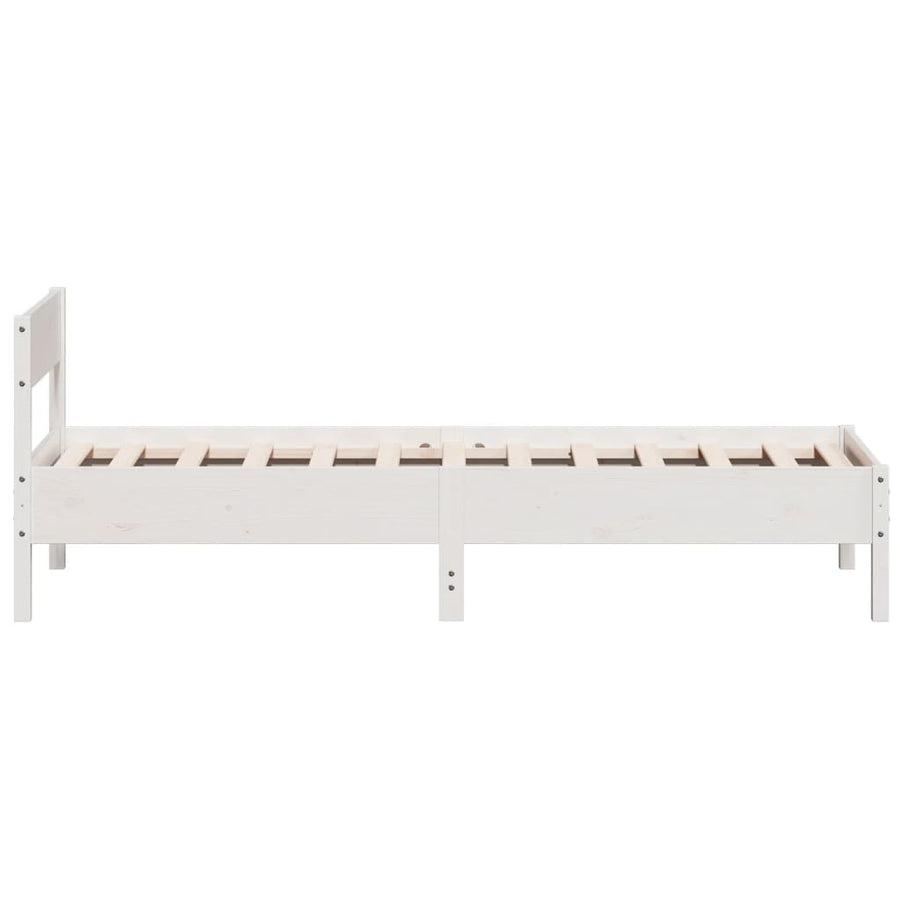 Bedframe met hoofdbord massief grenenhout wit 75x190 cm
