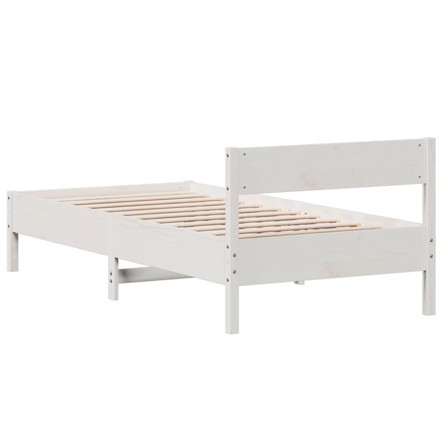 Bedframe met hoofdbord massief grenenhout wit 75x190 cm