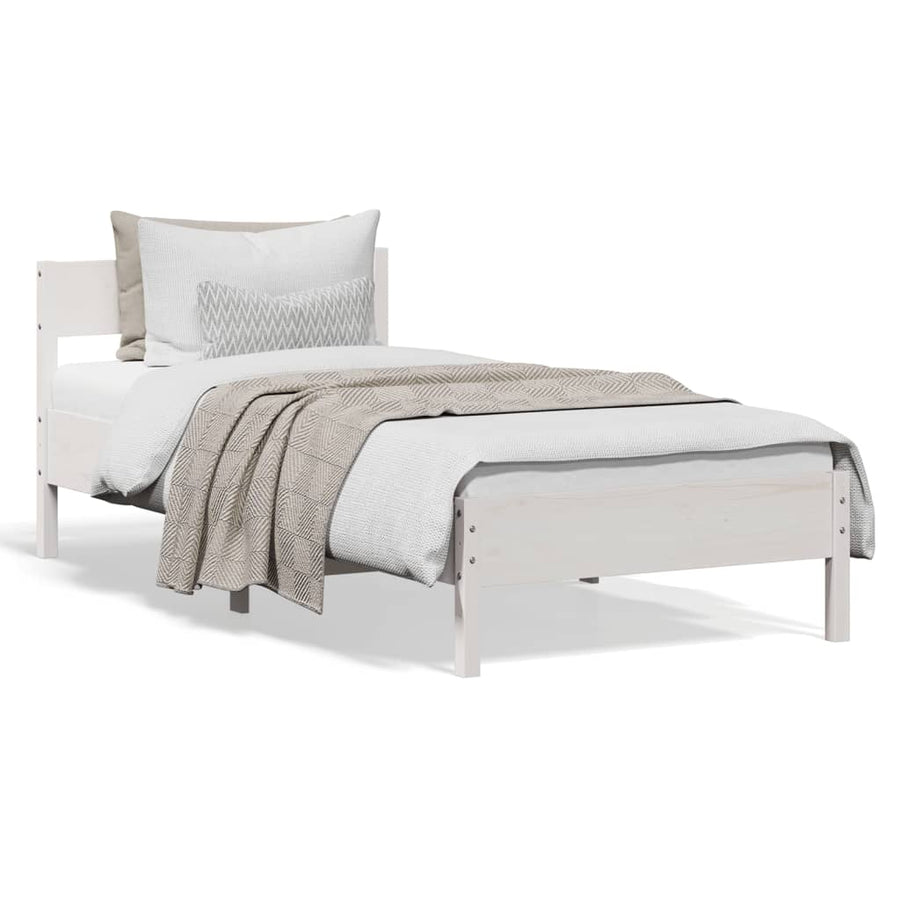Bedframe met hoofdbord massief grenenhout wit 75x190 cm