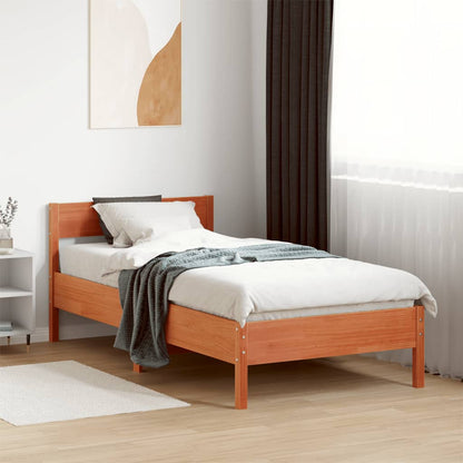 Bedframe met hoofdbord massief grenenhout wasbruin 75x190 cm