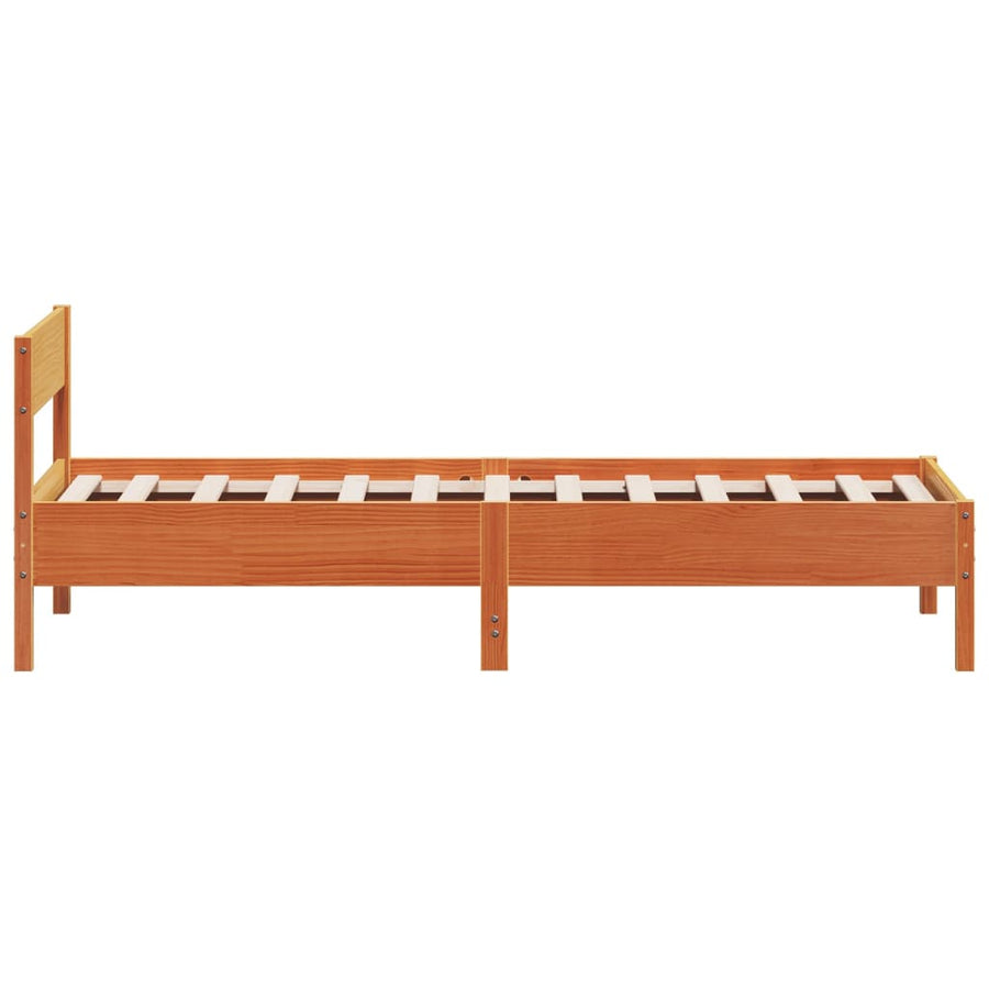 Bedframe met hoofdbord massief grenenhout wasbruin 75x190 cm