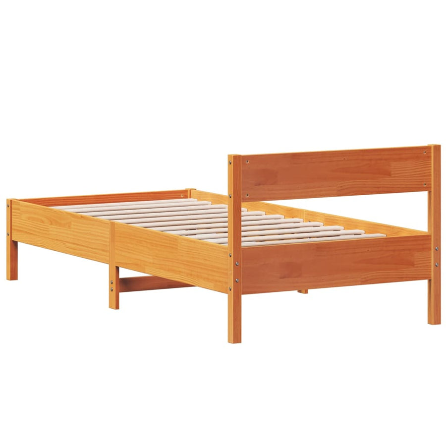 Bedframe met hoofdbord massief grenenhout wasbruin 75x190 cm