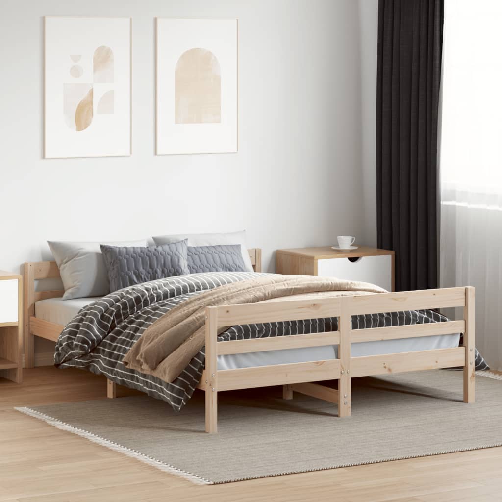 Bedframe Met Hoofdbord Massief Grenenhout Wit 140 x 200 cm Naturel