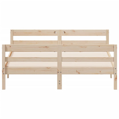 Bedframe Met Hoofdbord Massief Grenenhout Wit 140 x 200 cm Naturel