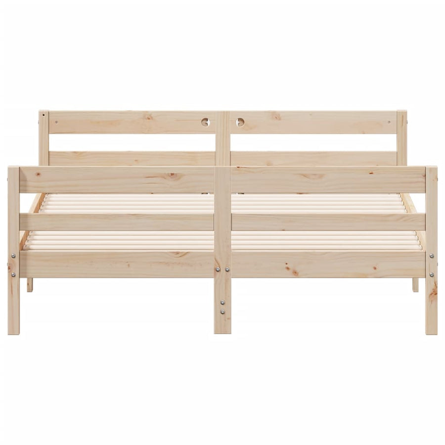 Bedframe Met Hoofdbord Massief Grenenhout Wit 140 x 200 cm Naturel